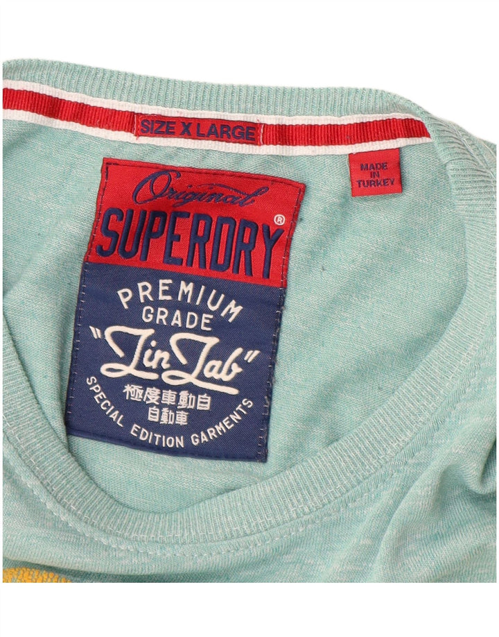 SUPERDRY Męski T-shirt z grafiką, góra XL, niebieska bawełna