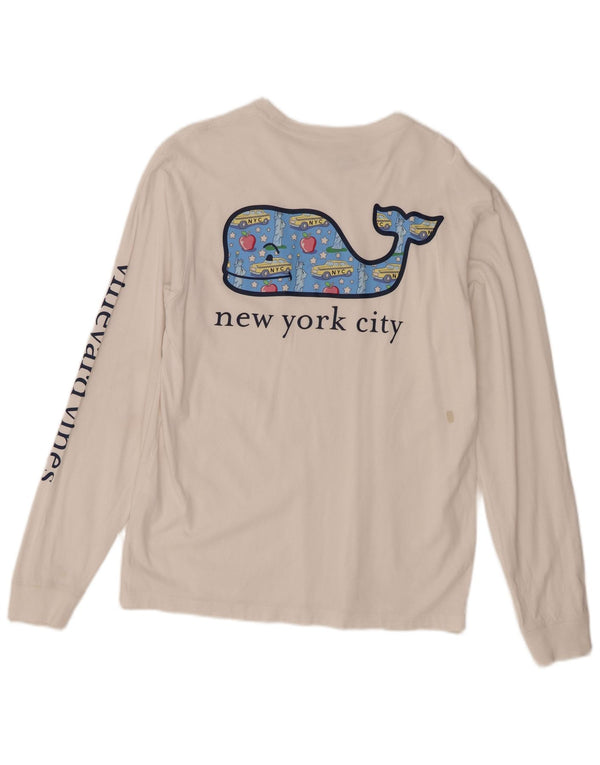 Męski top graficzny Vineyard Vines z długim rękawem XS Biała bawełna