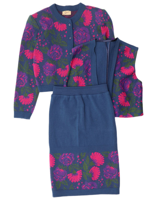 Damski komplet 3-częściowy w stylu VINTAGE IT 46 Large W26 Granatowy, kwiatowy, dziewicza wełna
