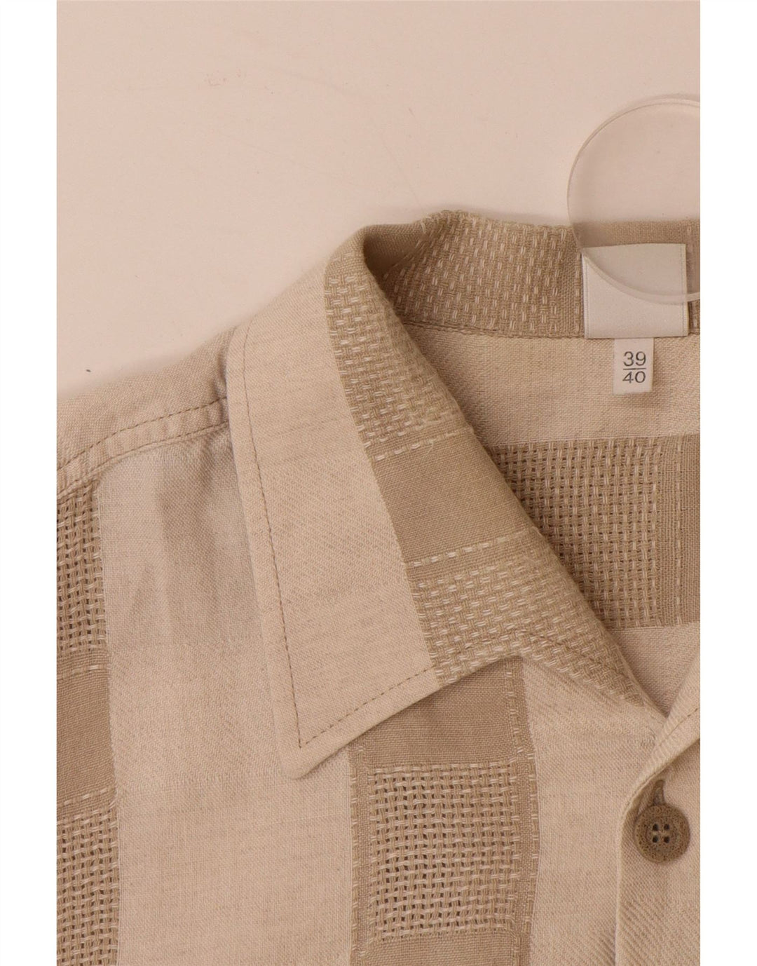 Koszula męska z krótkim rękawem WALBUSCH, rozmiar 39/40, lniana w średnie beżowe paski