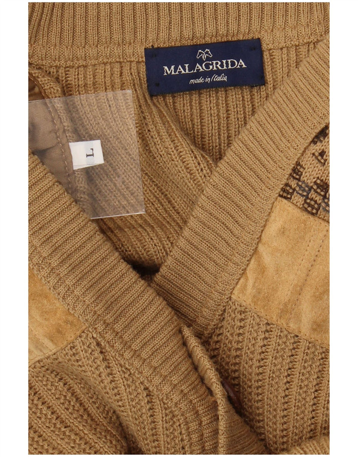 Męski sweter rozpinany Malagrida, duży, beżowy, geometryczny