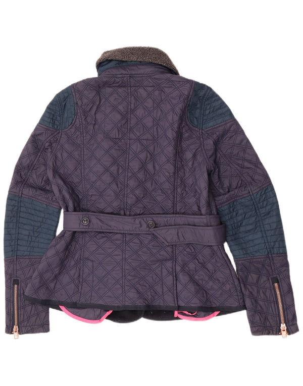 Damska pikowana kurtka Superdry UK 14, średni granatowy nylon z blokami kolorów