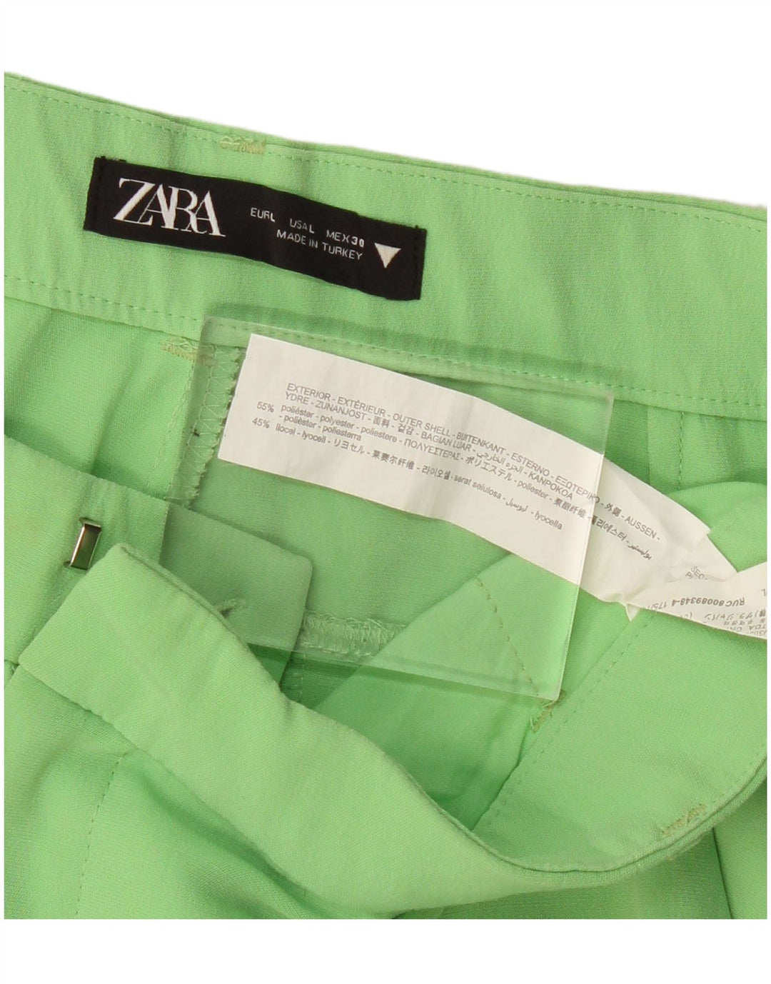 Damskie proste spodnie chino Zara, duże, W34 L33, zielone, poliestrowe