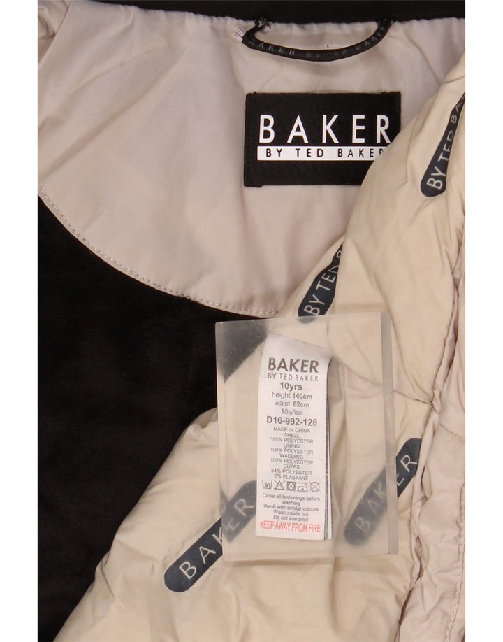 Płaszcz dziewczęcy z kapturem i grafiką Ted Baker, 9-10 lat, beżowy poliester