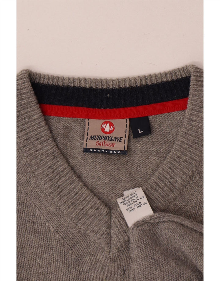 Męski sweter z dekoltem w kształcie litery V, Murphy & Nye, duży, szary, wełniany