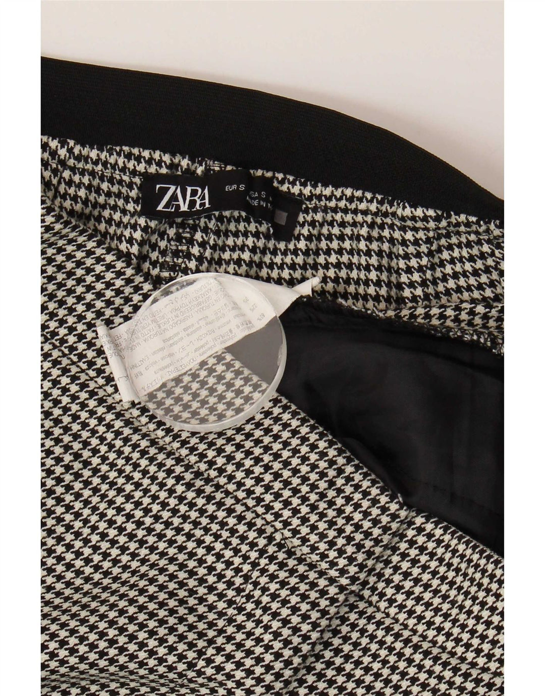 Spodnie damskie Zara Slim Chino, małe, W26 L27, czarne, poliestrowe w pepitkę