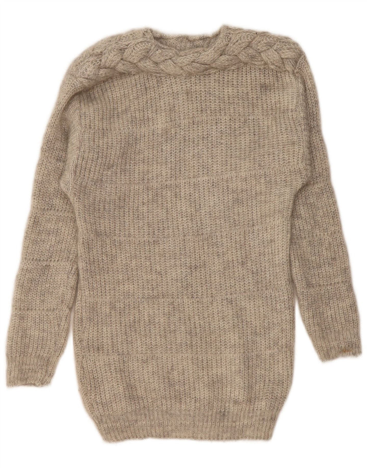 Vintage damski sweter z wycięciem pod szyją, UK 14, średni szary