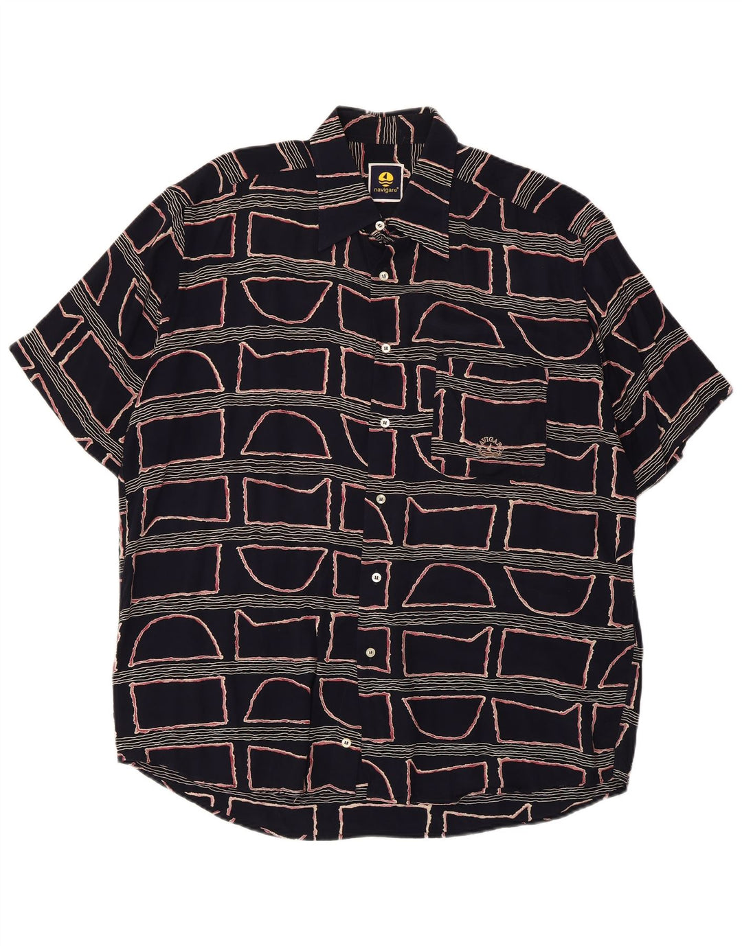 Koszula męska z krótkim rękawem Navigare, duża, granatowa, geometryczna wiskoza