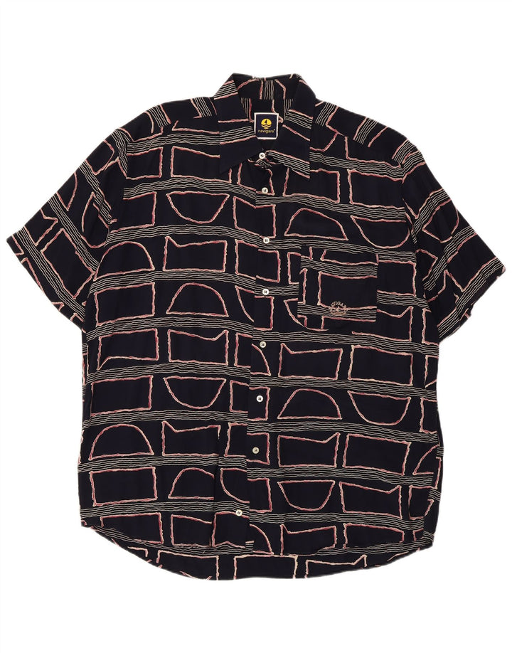 Koszula męska z krótkim rękawem Navigare, duża, granatowa, geometryczna wiskoza