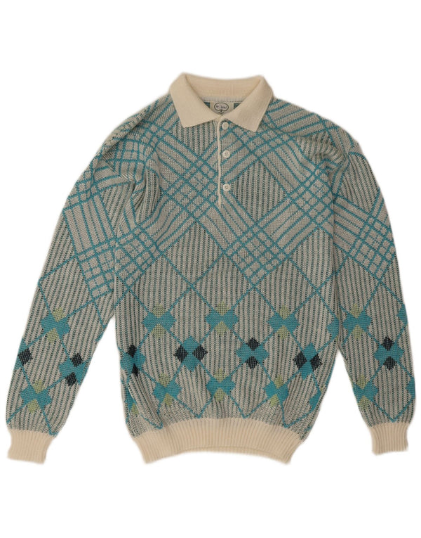 Męski sweter z golfem w stylu vintage, średnioniebieski, geometryczny