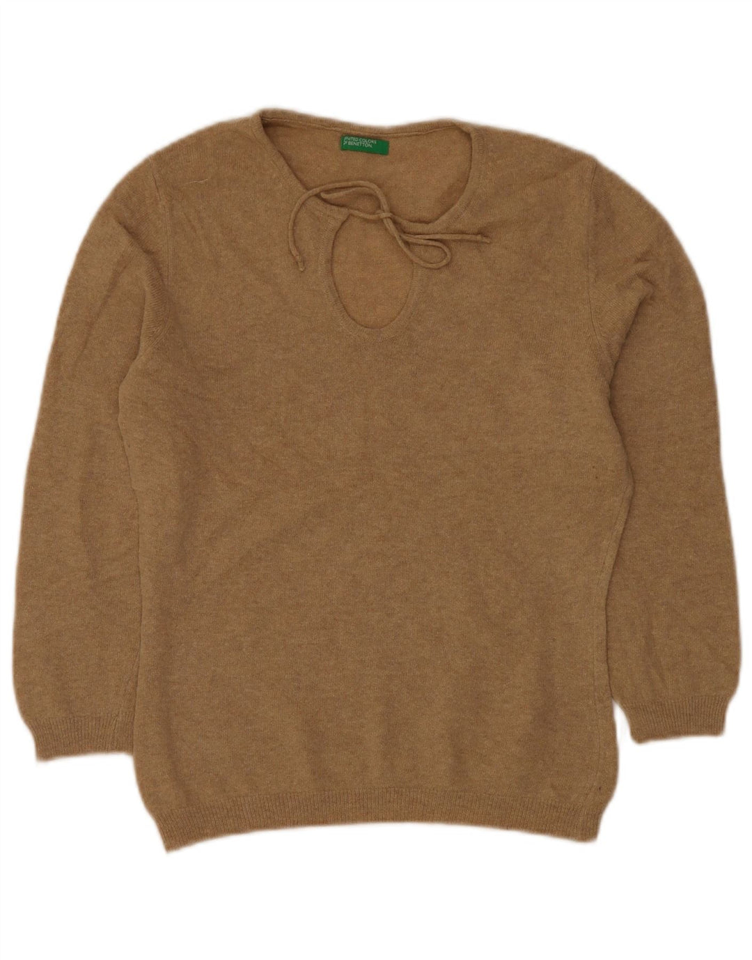 BENETTON Damski sweter z dekoltem w łódkę UK 12 Średni Beżowy Nowa Wełna