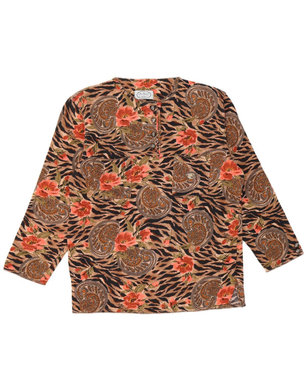 Top damski w stylu vintage z długim rękawem EU 48 2XL, brązowa bawełna Paisley