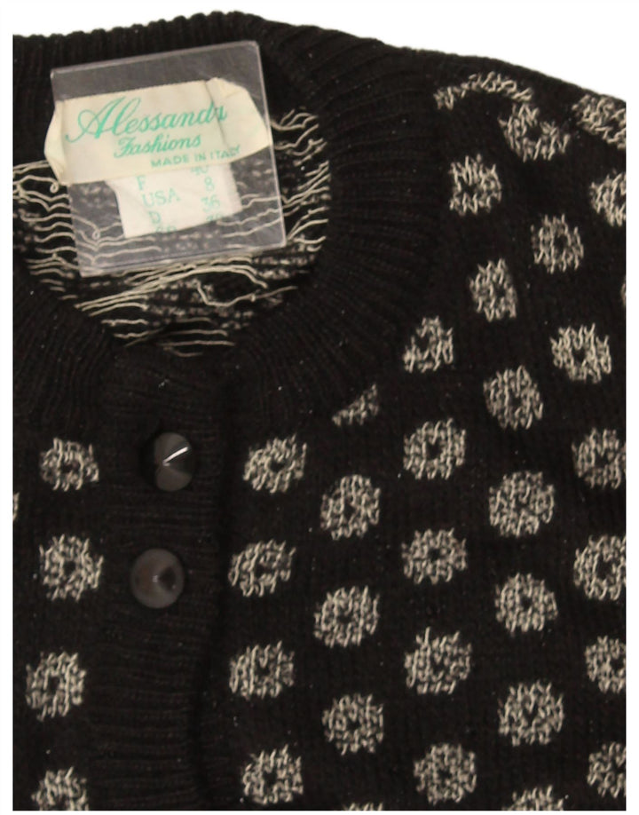 Vintage damski sweter typu Crop Cardigan US 8, średni czarny Argyle/Diament