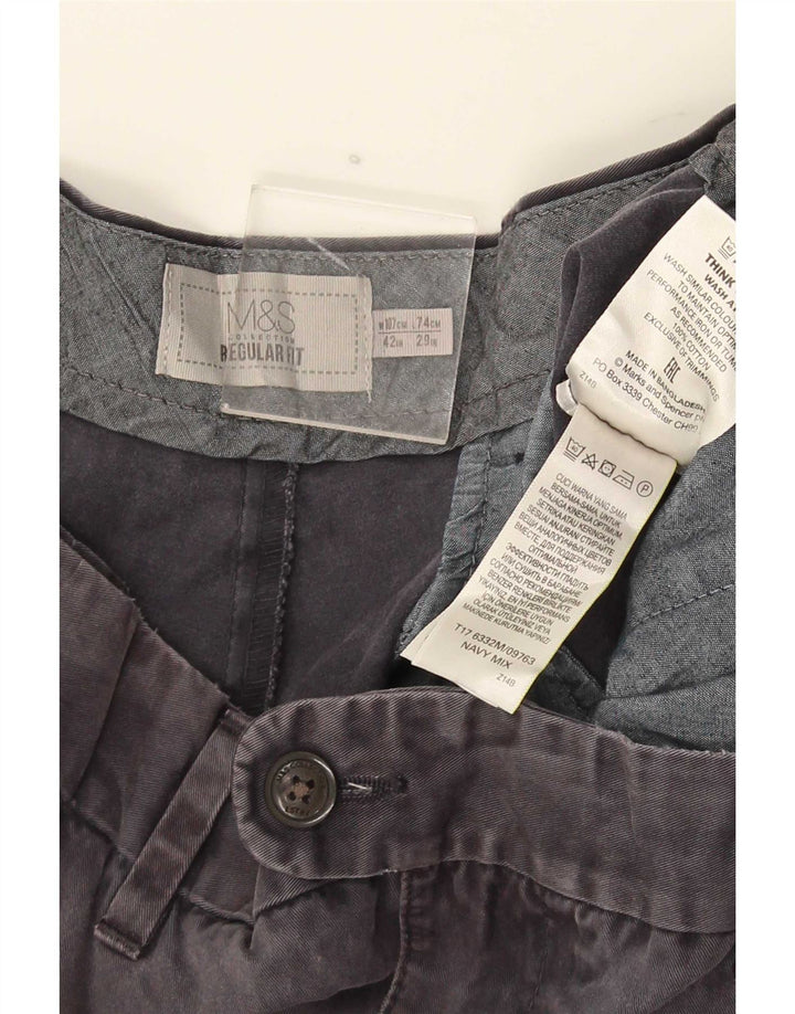 Marks & Spencer Męskie proste spodnie garniturowe W42 L29 Szara bawełna