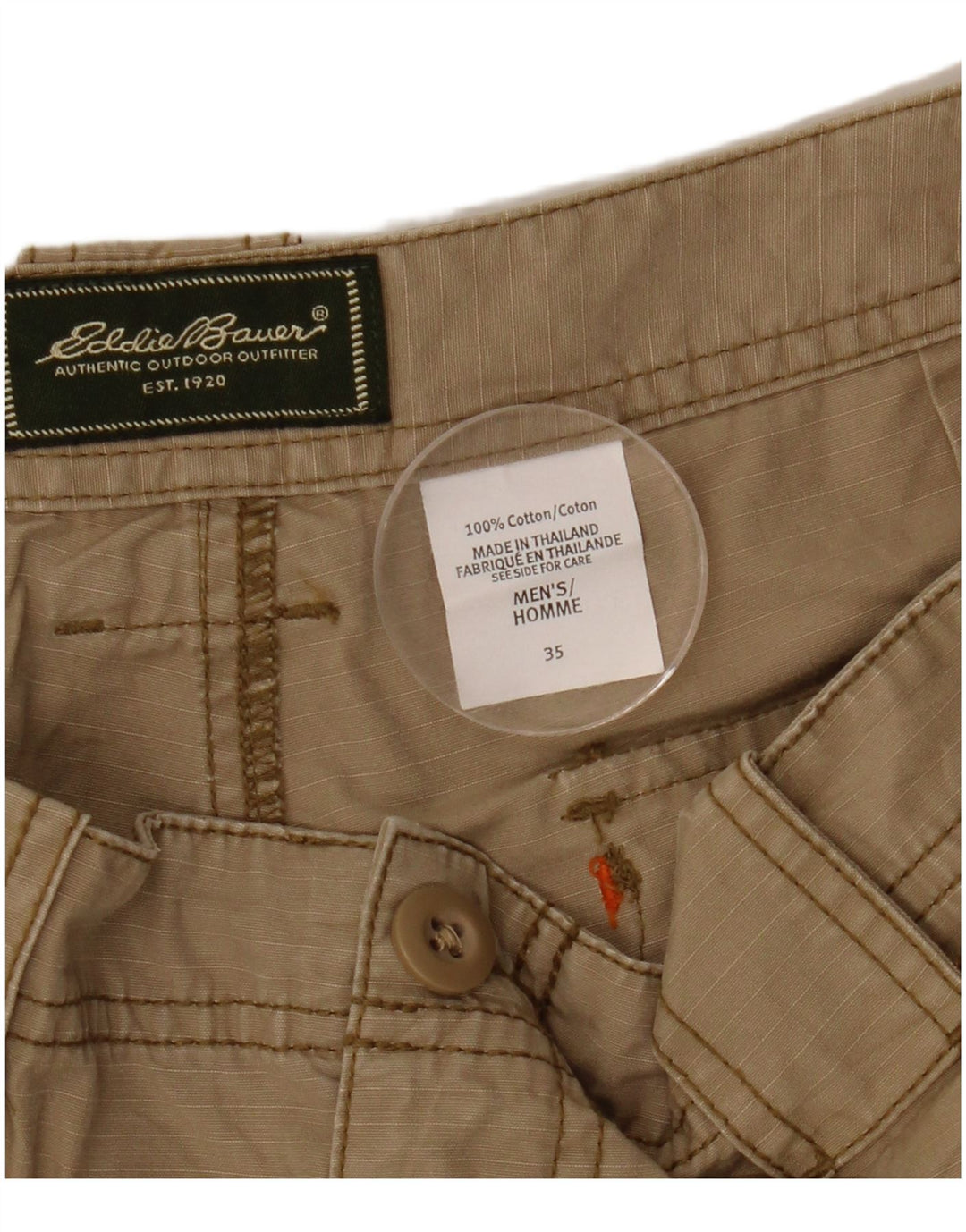 Męskie spodenki cargo EDDIE BAUER W35 duże, beżowe, bawełniane