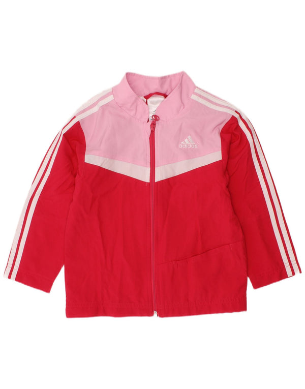 ADIDAS Baby Girls Tracksuit Top Jacket 18-24 Months Red Colourblock