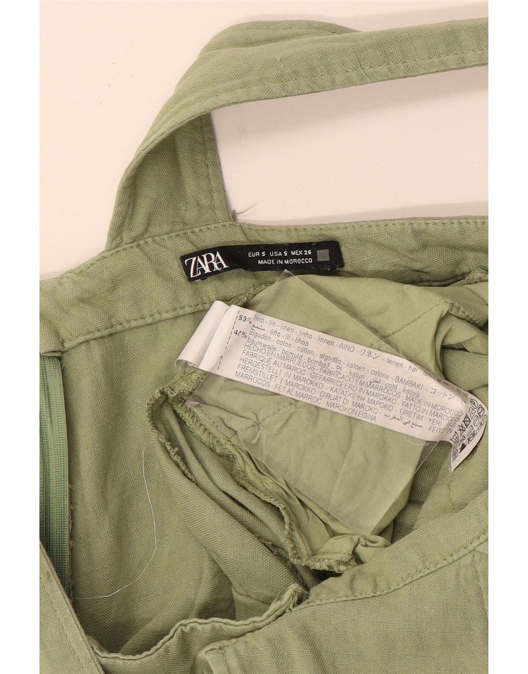 Damskie spodenki ogrodniczki Zara, małe, W28, khaki, lniane