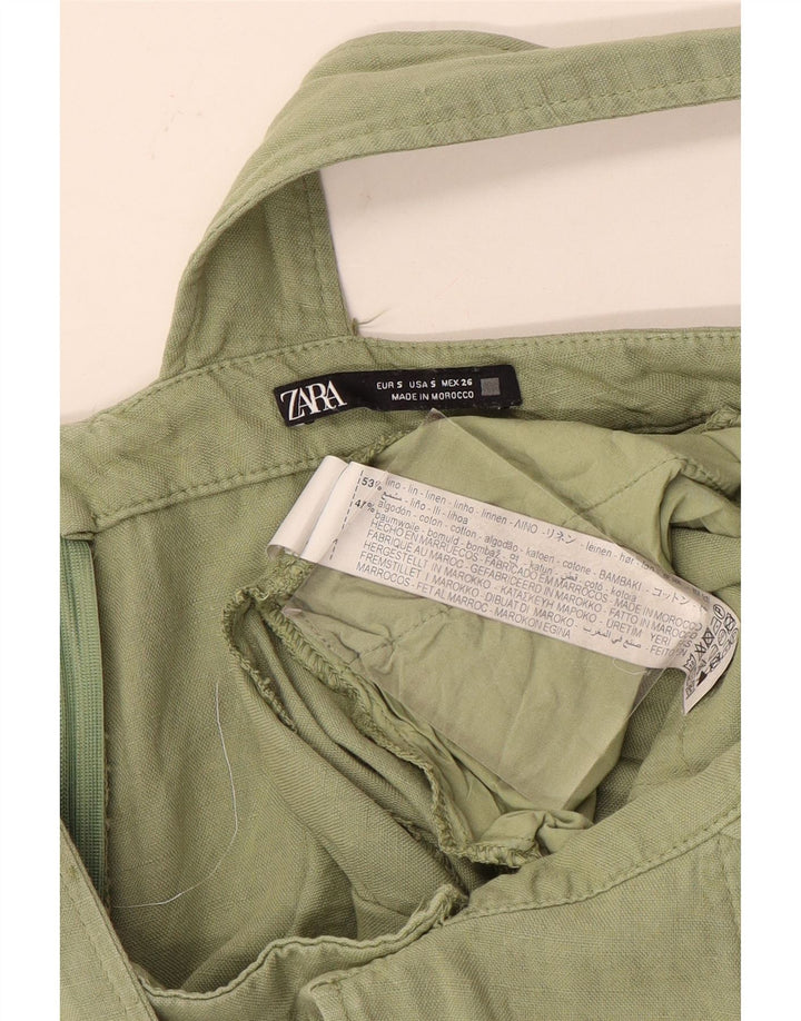 Damskie spodenki ogrodniczki Zara, małe, W28, khaki, lniane