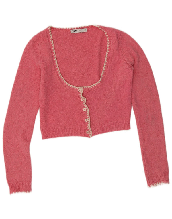 Sweter damski Zara Crop Cardigan UK 12 Średni różowy bawełniany