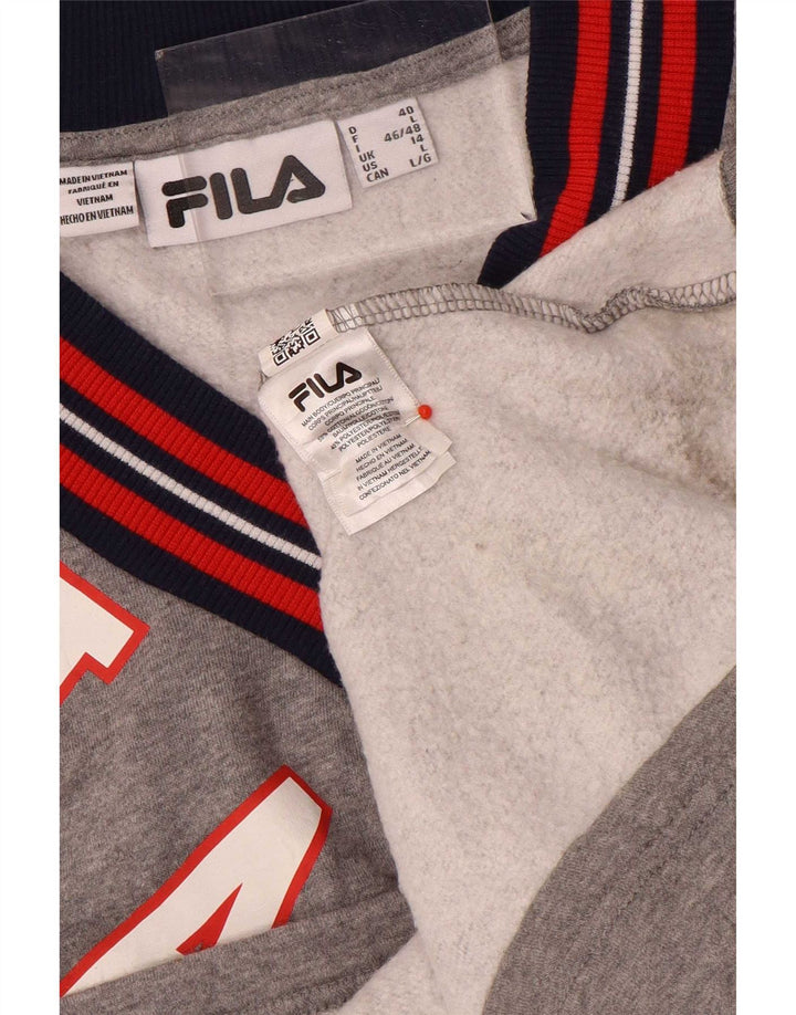 Damska bluza z grafiką Fila UK 14, duża, szara, z blokami kolorów