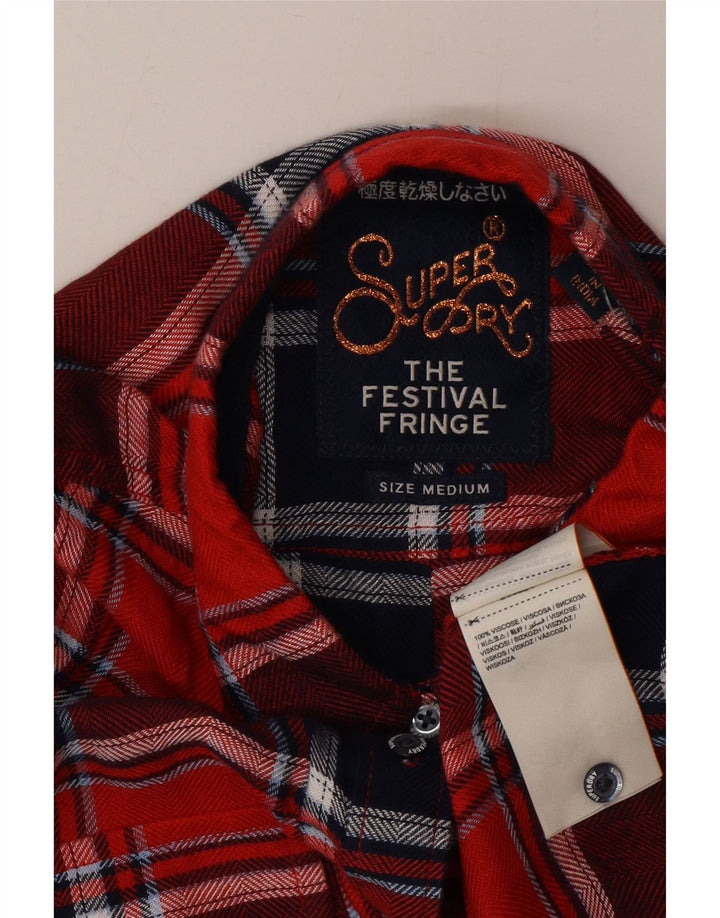 Damska koszula flanelowa Superdry UK 14, wiskoza w średnią czerwoną kratkę