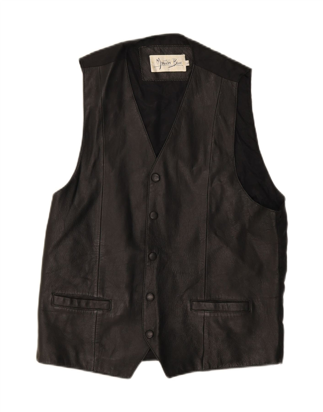 MOUTON BLANC Mens Leather Waistcoat Large Black Leather Vintage Mouton Blanc and Second-Hand Mouton Blanc from Messina Hembry 