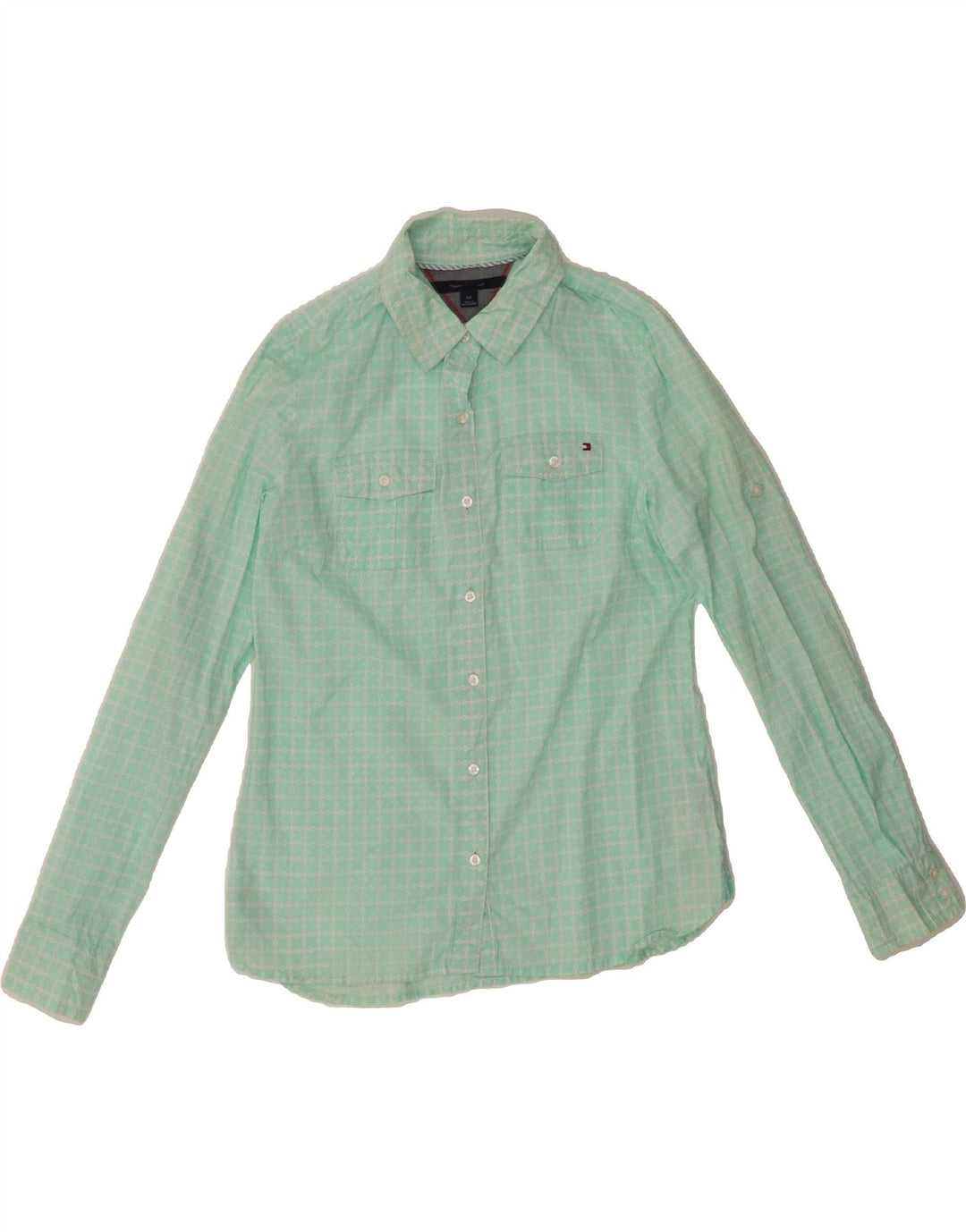 TOMMY HILFIGER Womens Shirt UK 10 Small Green Check Cotton Vintage Tommy Hilfiger and Second-Hand Tommy Hilfiger from Messina Hembry 
