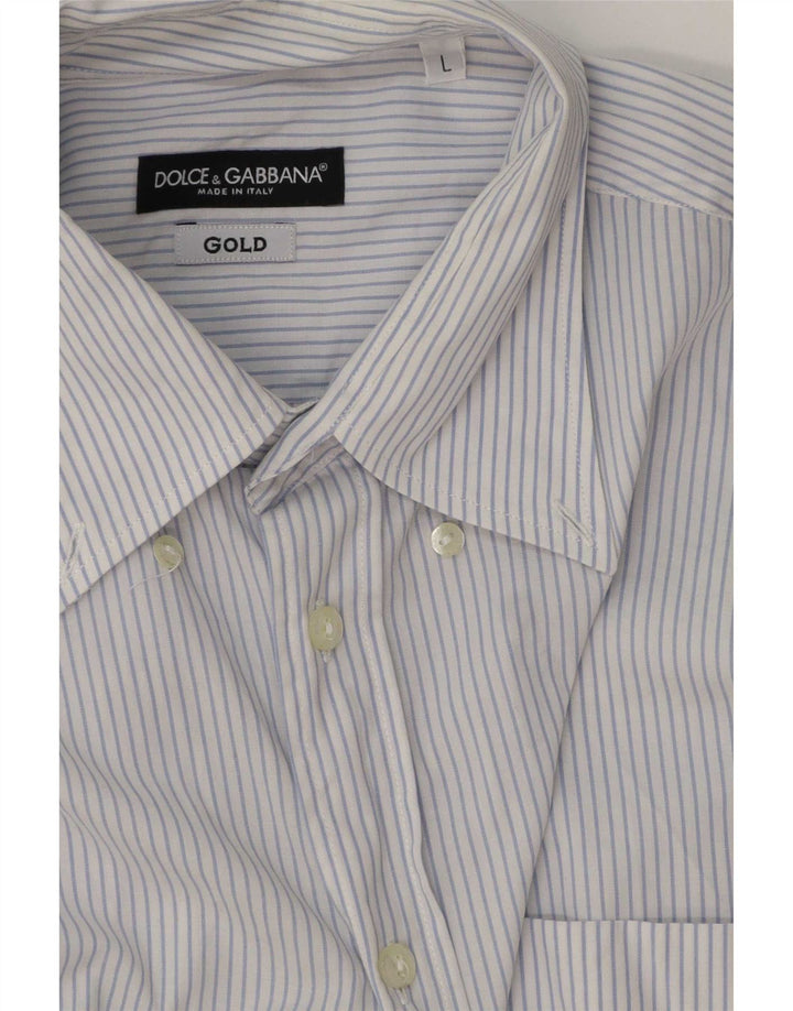 Koszula męska Dolce & Gabbana, duża, niebieska, bawełniana w prążki