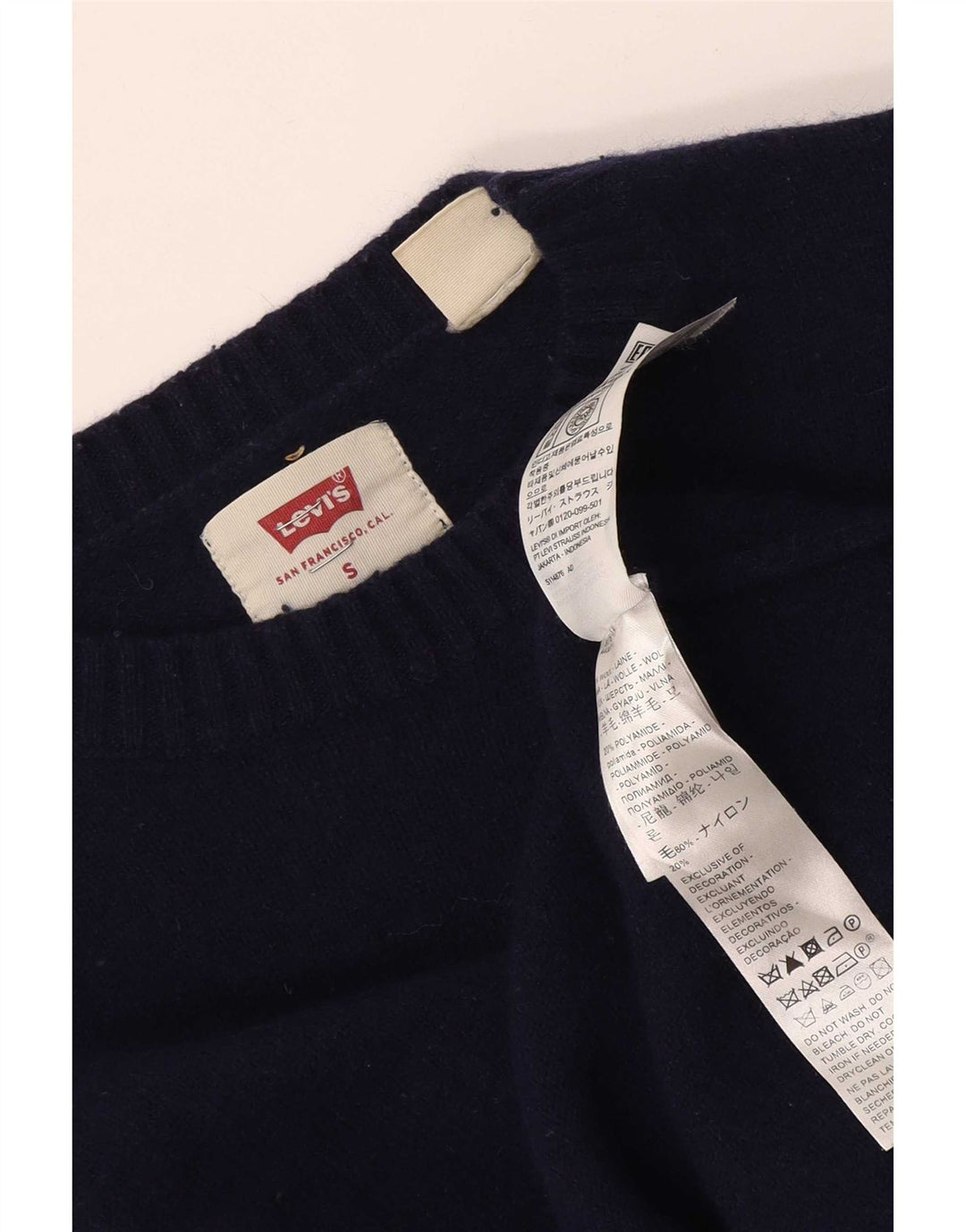 Damski sweter Levi's z dekoltem w łódkę, UK 10, mały, granatowy, wełniany