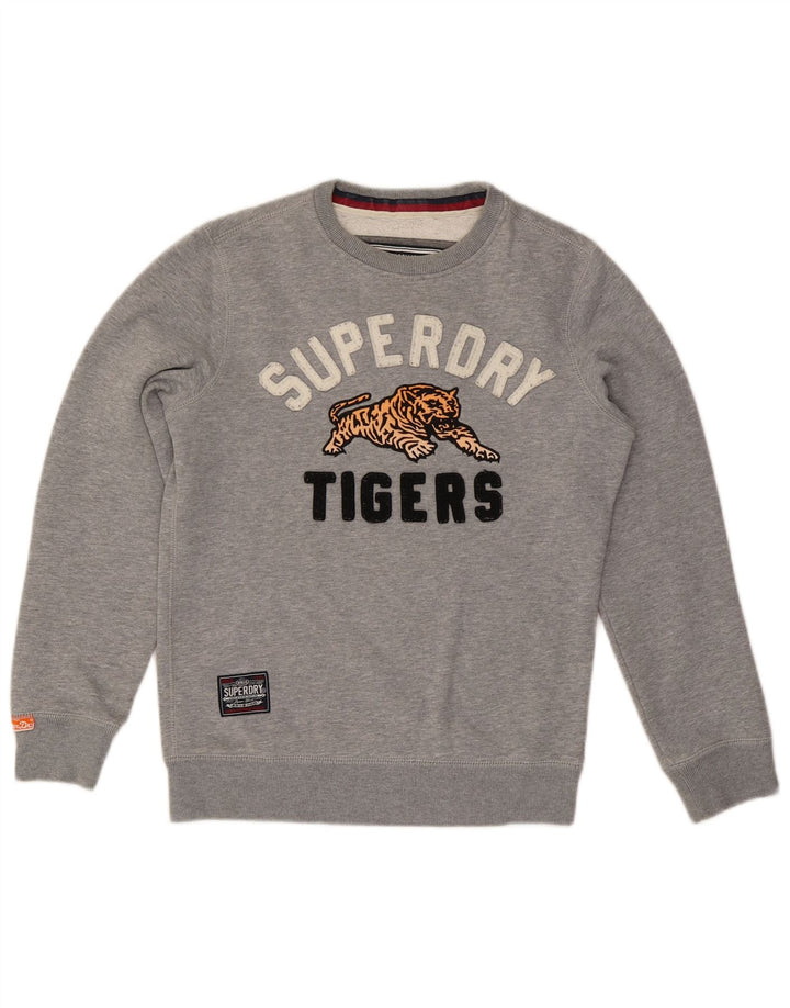 Męski sweter z grafiką Superdry, mały, szary, bawełniany