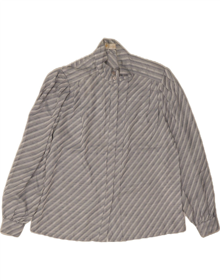 VINTAGE Womens Shirt Blouse UK 18 XL Grey Striped Polyester Vintage Vintage and Second-Hand Vintage from Messina Hembry 