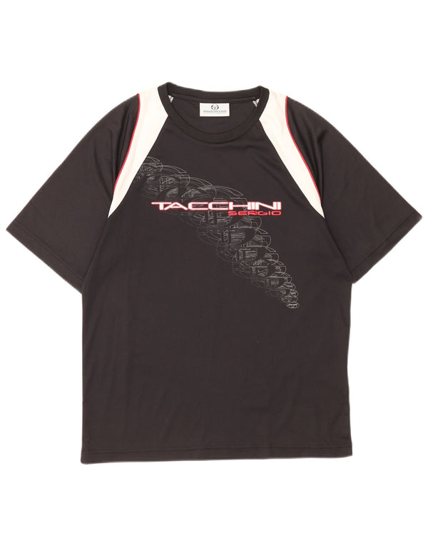 Męska koszulka z grafiką Sergio Tacchini Top, średni czarny poliester z blokami kolorów