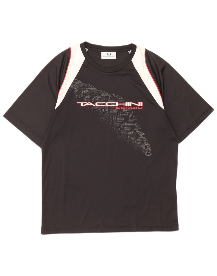 Męska koszulka z grafiką Sergio Tacchini Top, średni czarny poliester z blokami kolorów