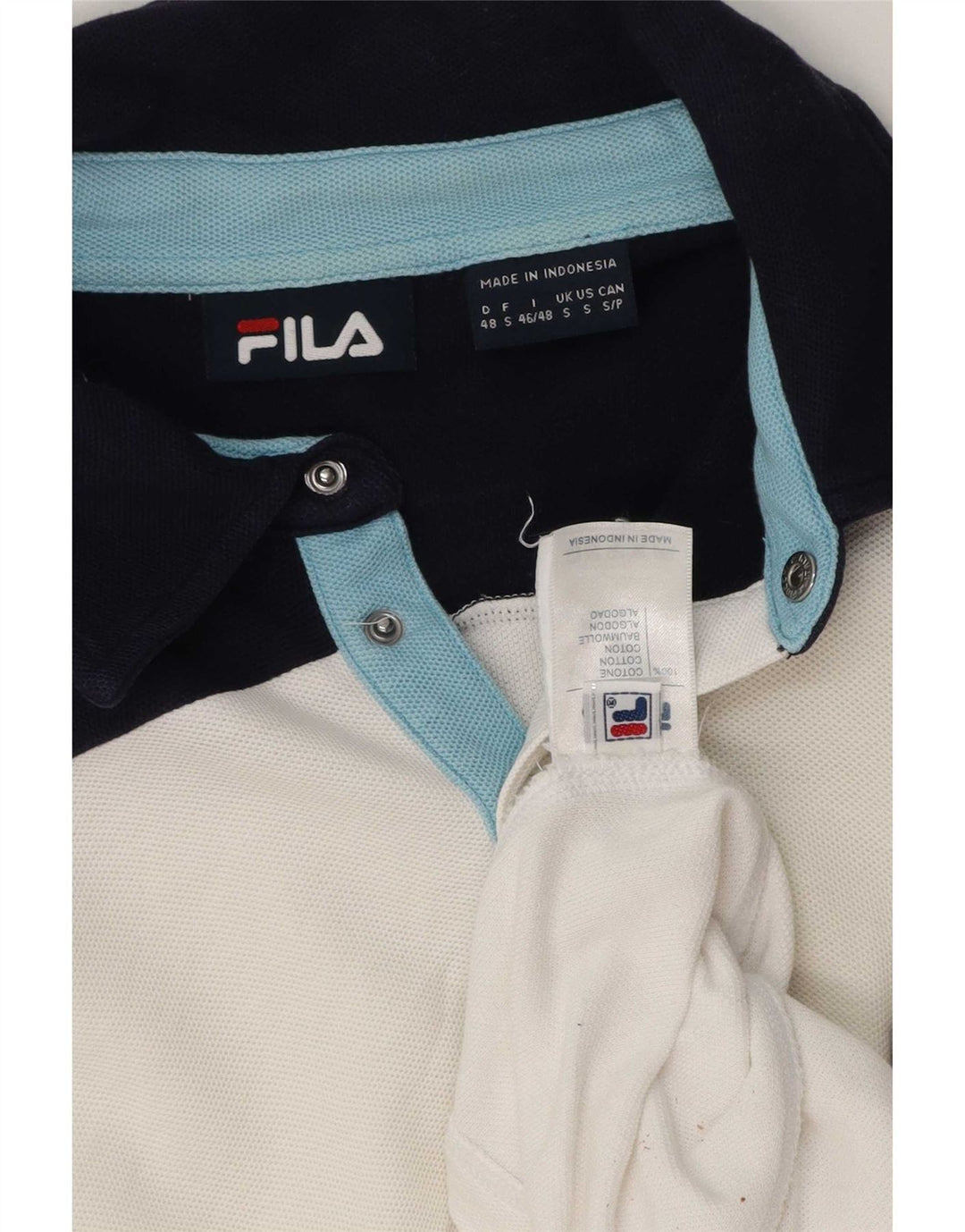 Męska koszulka polo Fila, mała, biała, bawełniana w bloki kolorów
