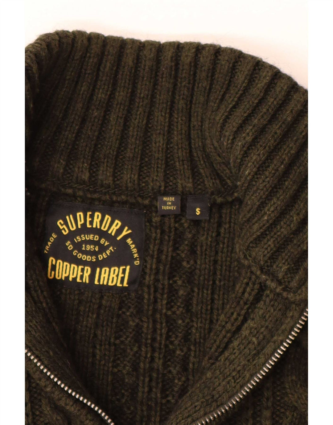 Męski sweter z zamkiem błyskawicznym Superdry, mała, wełniana khaki
