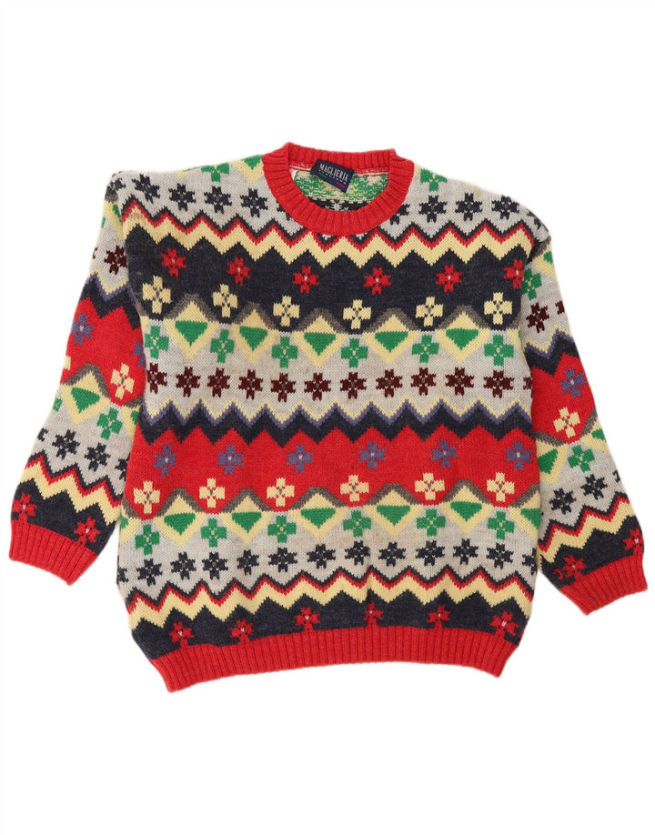 Vintage męski sweter z okrągłym dekoltem, średni, wielokolorowy Fair Isle