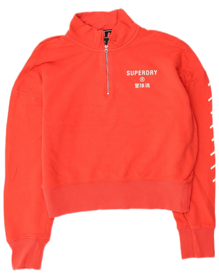 Damski sweter Superdry z krótkim rękawem i zamkiem błyskawicznym, UK 12, średni pomarańczowy, bawełniany
