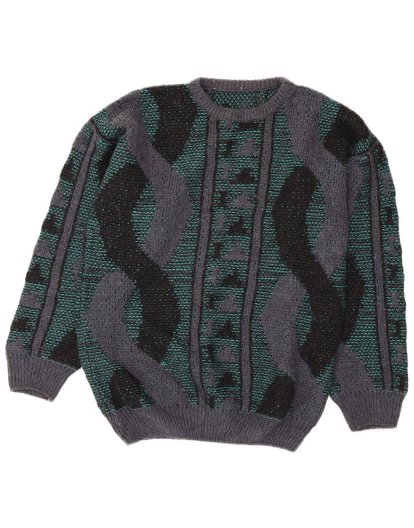 Męski sweter z okrągłym dekoltem w stylu VINTAGE, średnio wielobarwny, geometryczny