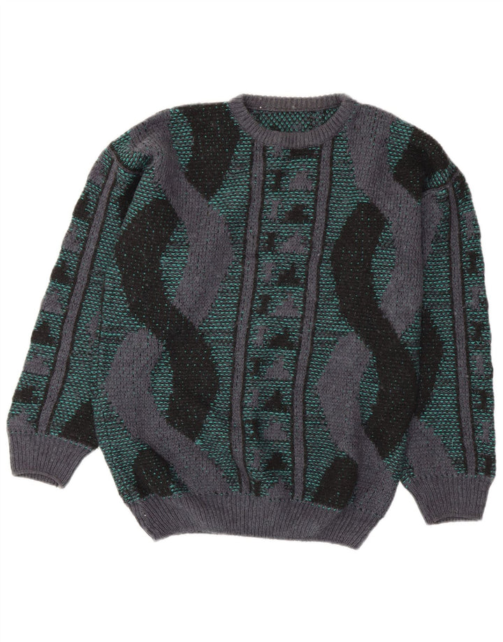 Męski sweter z okrągłym dekoltem w stylu VINTAGE, średnio wielobarwny, geometryczny