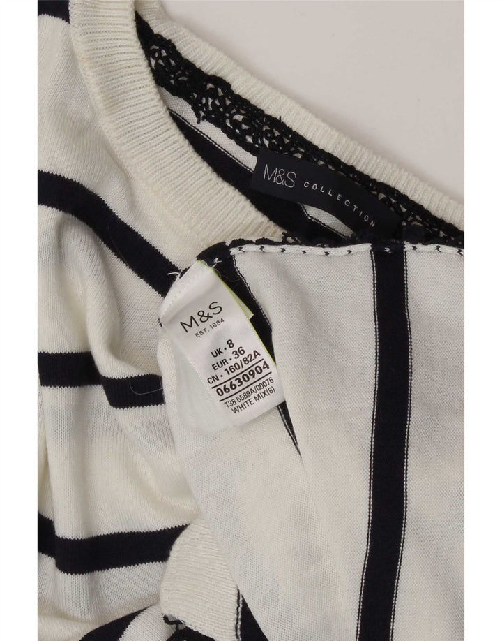 Marks & Spencer Damski top z rękawem 3/4, UK 8, w małe białe paski, bawełniany