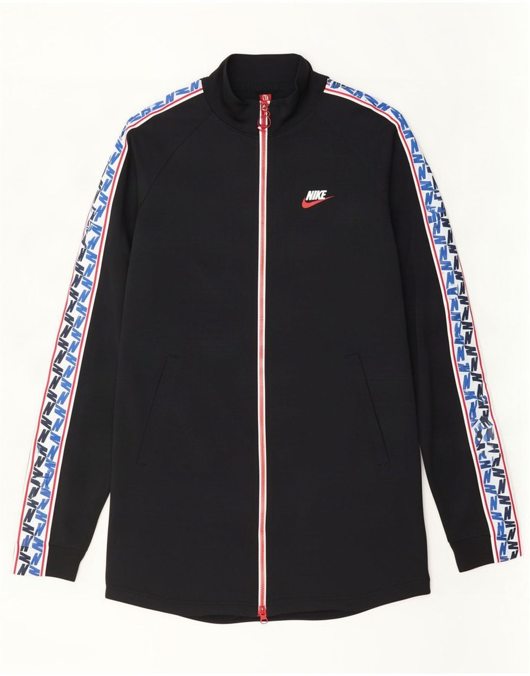 Męska kurtka dresowa Nike z grafiką, mała, czarna, poliestrowa z blokami kolorów