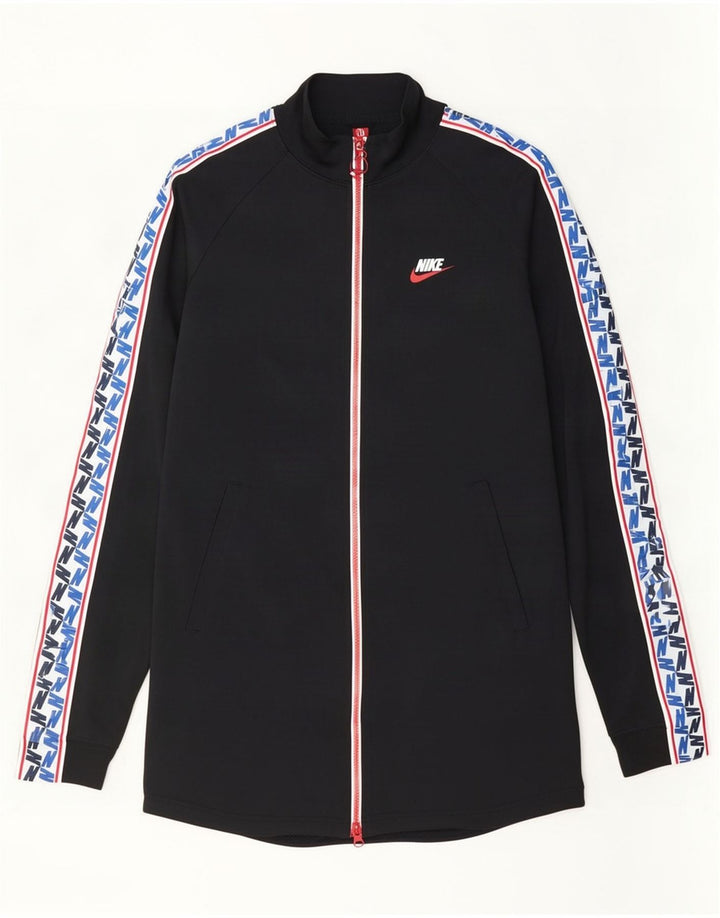 Męska kurtka dresowa Nike z grafiką, mała, czarna, poliestrowa z blokami kolorów