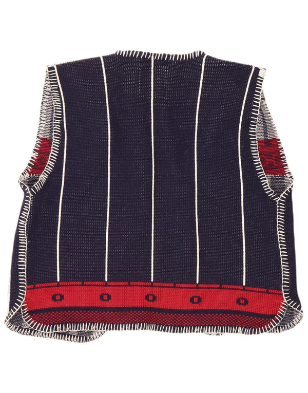 Męski sweter bez rękawów w stylu vintage, mały, granatowy, z blokami kolorów