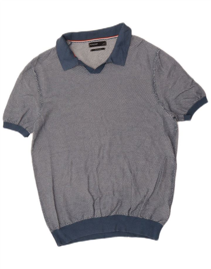 Marks & Spencer Męski sweter polo z autografem, duży, niebieski