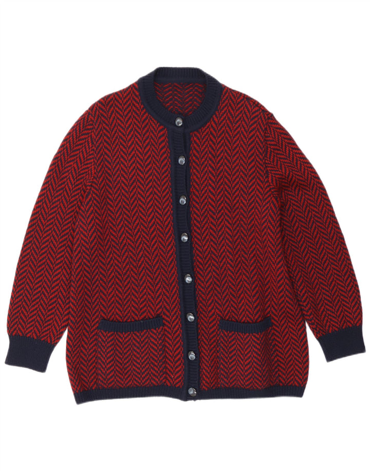 Sweter damski w stylu vintage, UK 16, duży, czerwony w jodełkę
