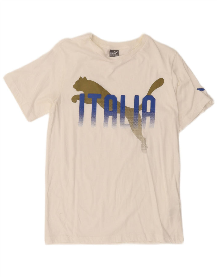 Chłopięcy T-shirt z grafiką PUMA, 13-14 lat, biała bawełna