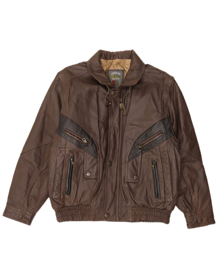 Vintage męska kurtka skórzana bomber UK 42 XL brązowa skóra
