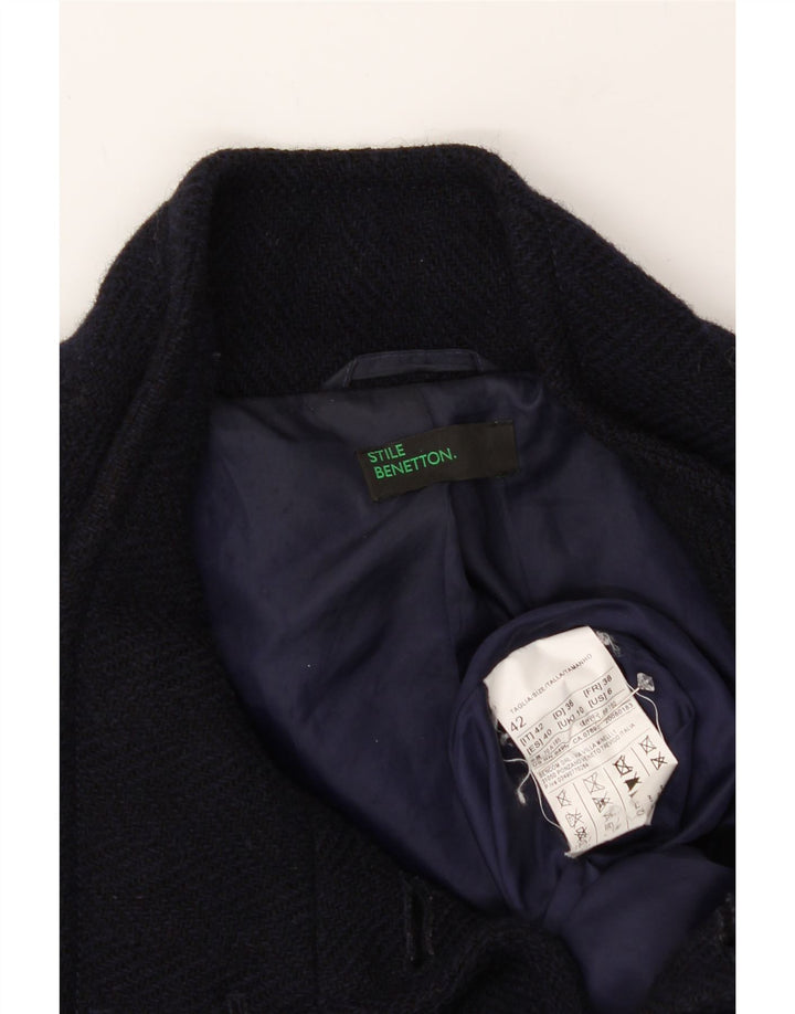 BENETTON Womens Double Breasted Coat UK 10 Small Navy Blue Wool Vintage Benetton and Second-Hand Benetton from Messina Hembry 