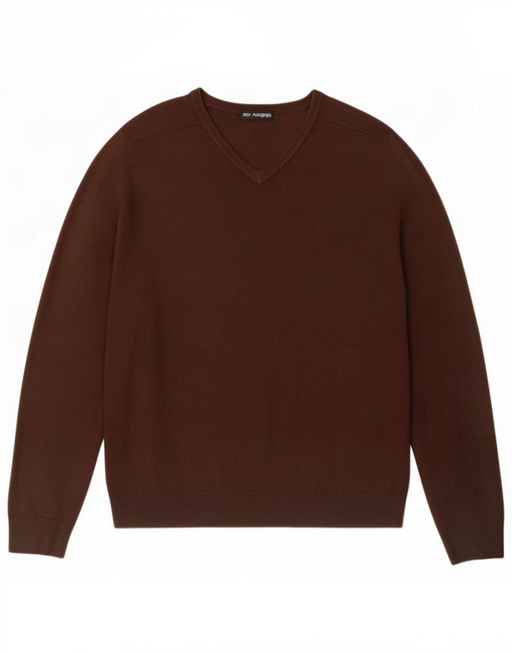 Marks & Spencer Męski sweter z dekoltem w kształcie litery V, duży, brązowy, akrylowy