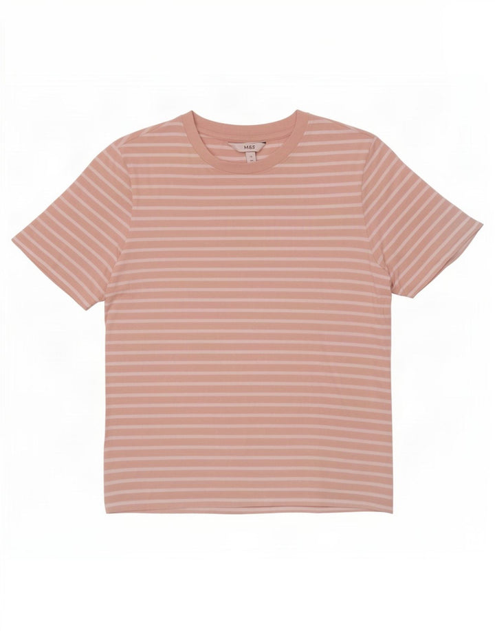 T-shirt damski Marks & Spencer, UK 12, średni, różowy, bawełniany w paski
